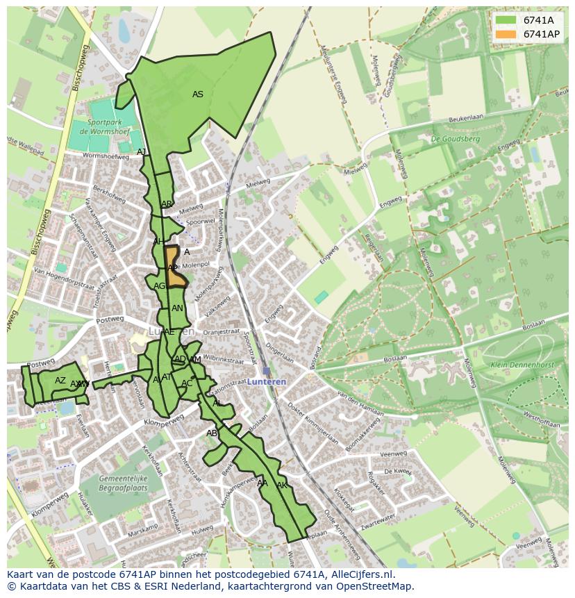Afbeelding van het postcodegebied 6741 AP op de kaart.