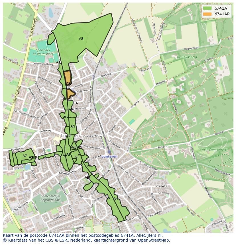 Afbeelding van het postcodegebied 6741 AR op de kaart.