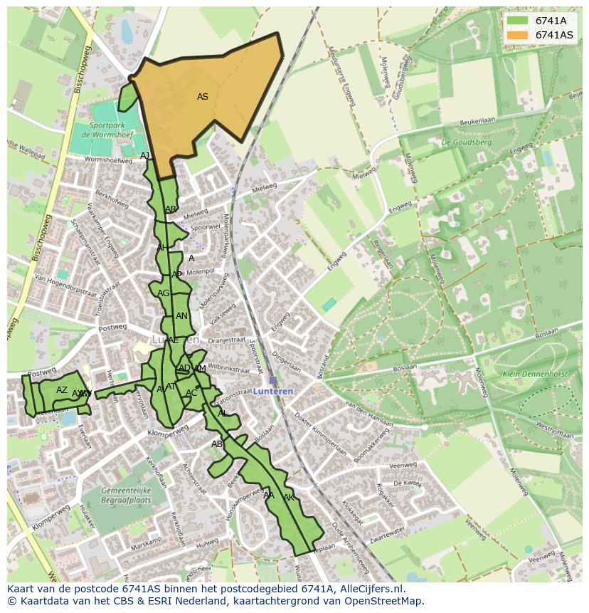 Afbeelding van het postcodegebied 6741 AS op de kaart.