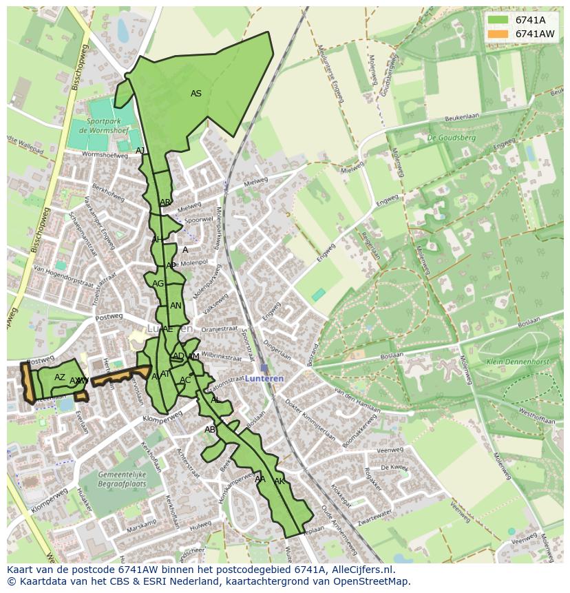 Afbeelding van het postcodegebied 6741 AW op de kaart.