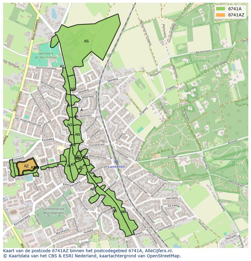 Afbeelding van het postcodegebied 6741 AZ op de kaart.