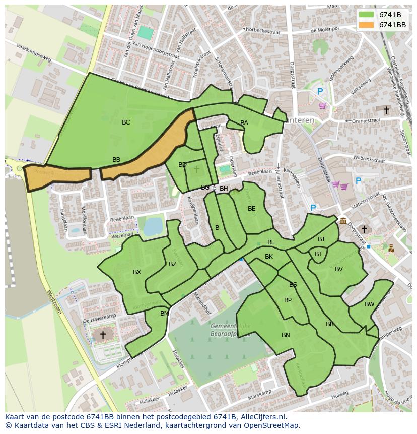 Afbeelding van het postcodegebied 6741 BB op de kaart.