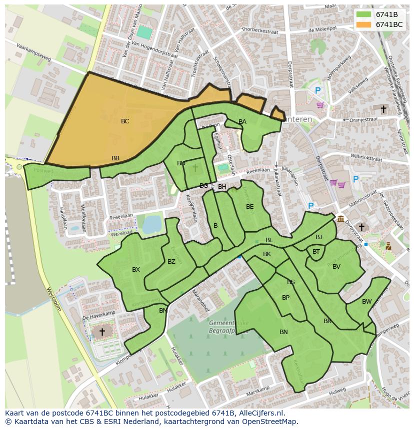 Afbeelding van het postcodegebied 6741 BC op de kaart.