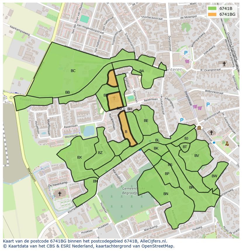Afbeelding van het postcodegebied 6741 BG op de kaart.