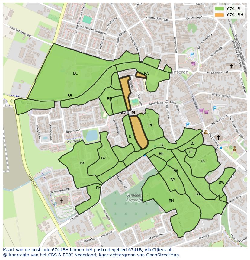 Afbeelding van het postcodegebied 6741 BH op de kaart.