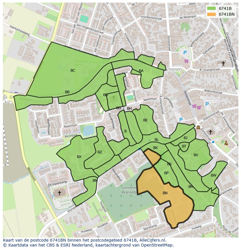 Afbeelding van het postcodegebied 6741 BN op de kaart.