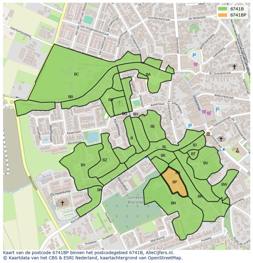 Afbeelding van het postcodegebied 6741 BP op de kaart.