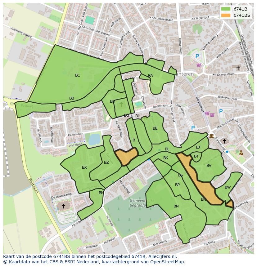 Afbeelding van het postcodegebied 6741 BS op de kaart.