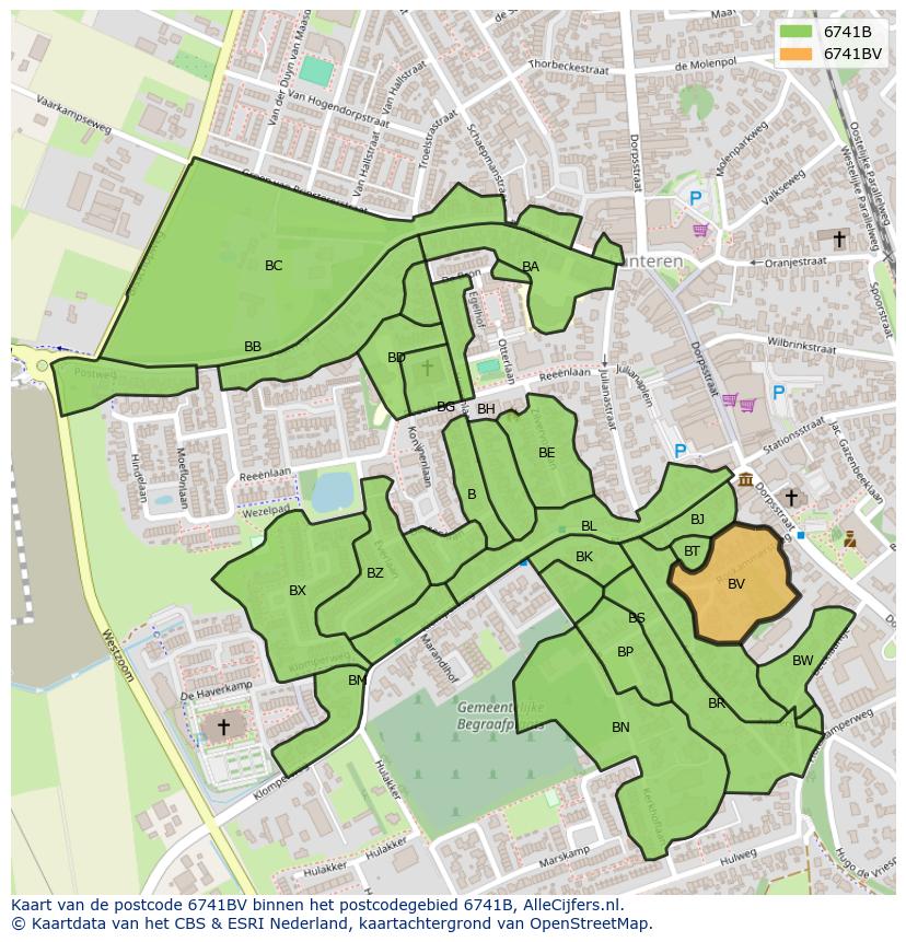 Afbeelding van het postcodegebied 6741 BV op de kaart.
