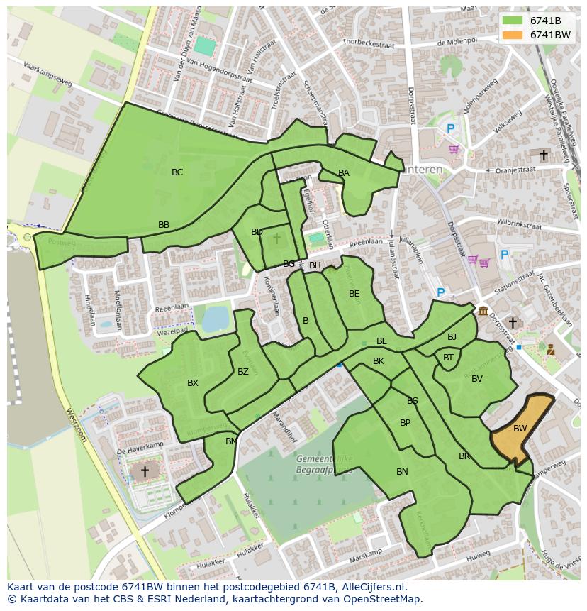Afbeelding van het postcodegebied 6741 BW op de kaart.