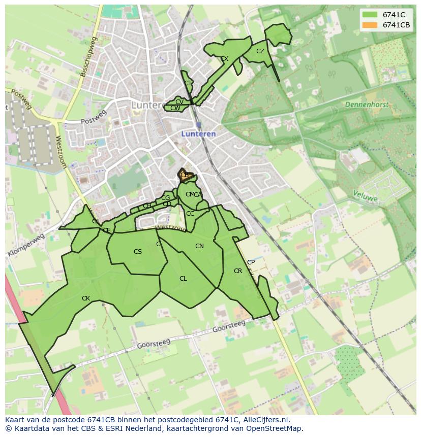 Afbeelding van het postcodegebied 6741 CB op de kaart.