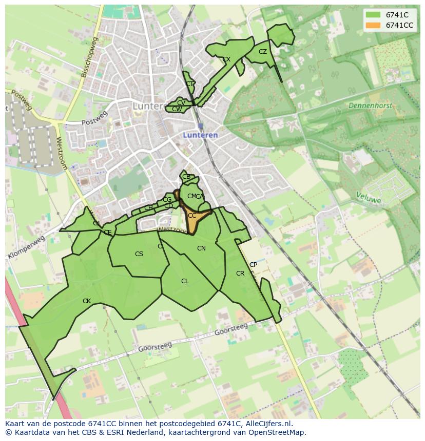 Afbeelding van het postcodegebied 6741 CC op de kaart.