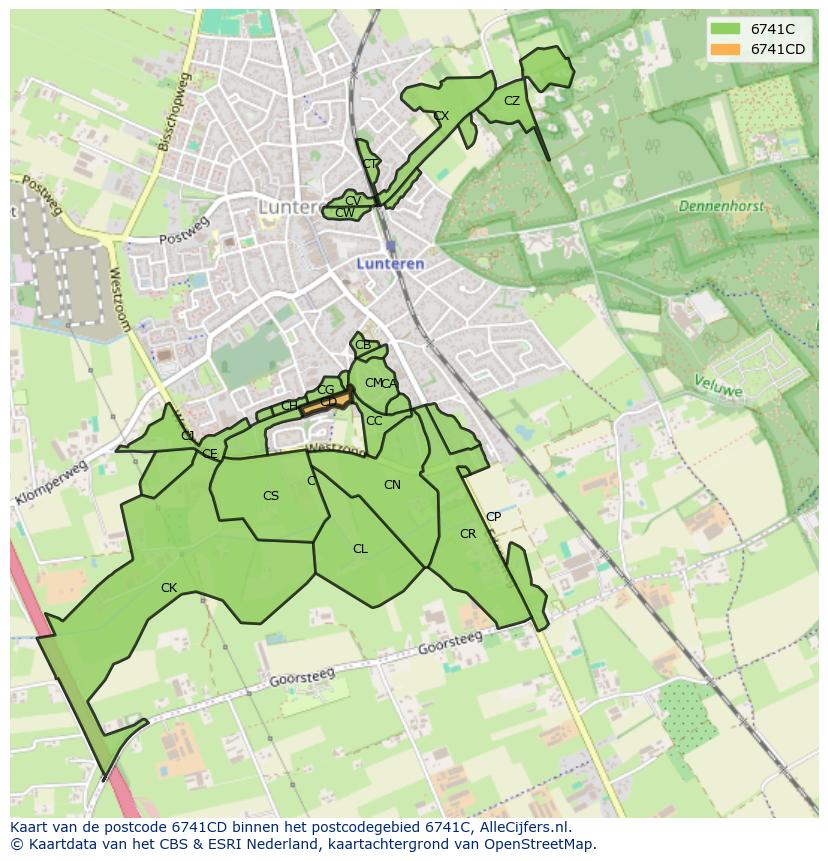 Afbeelding van het postcodegebied 6741 CD op de kaart.