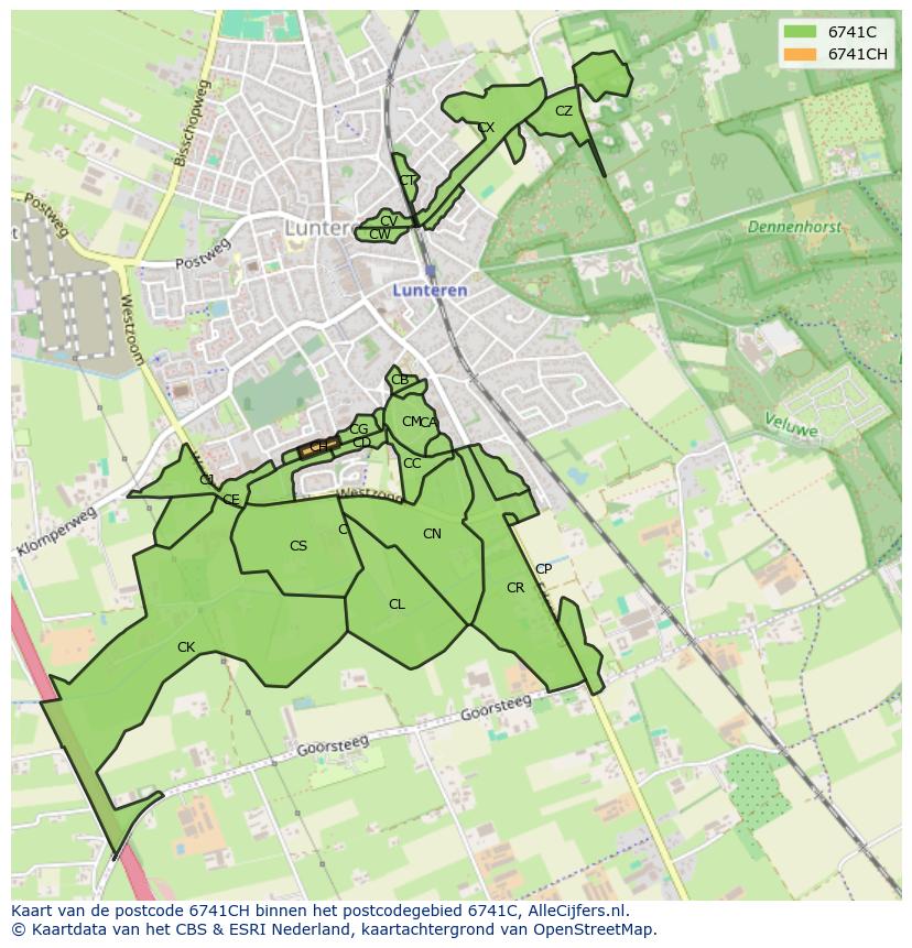 Afbeelding van het postcodegebied 6741 CH op de kaart.