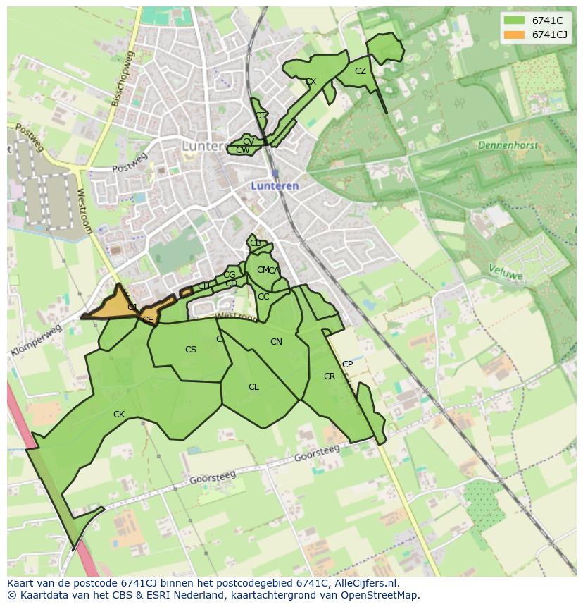 Afbeelding van het postcodegebied 6741 CJ op de kaart.