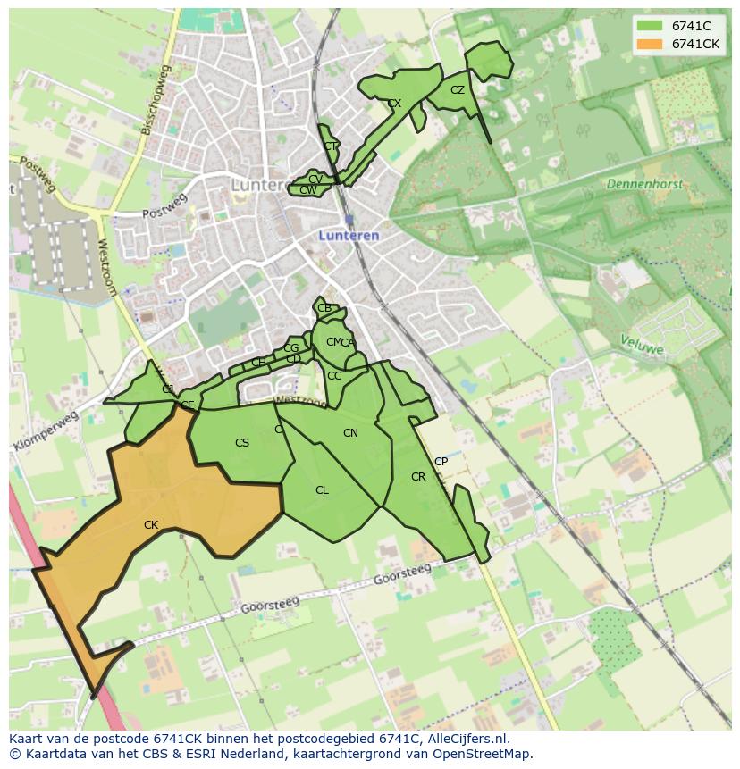 Afbeelding van het postcodegebied 6741 CK op de kaart.