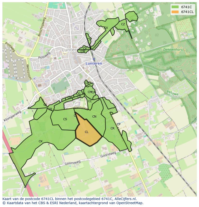 Afbeelding van het postcodegebied 6741 CL op de kaart.