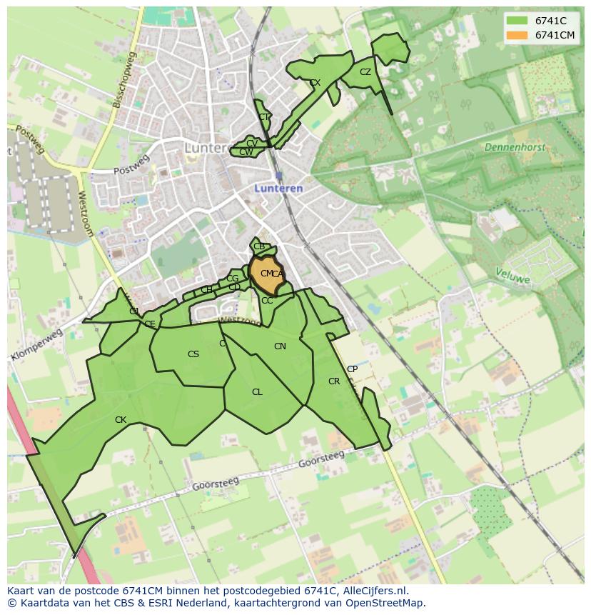 Afbeelding van het postcodegebied 6741 CM op de kaart.