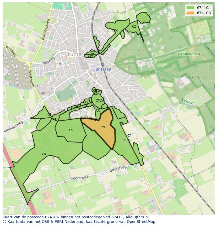 Afbeelding van het postcodegebied 6741 CN op de kaart.