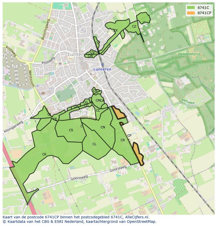 Afbeelding van het postcodegebied 6741 CP op de kaart.