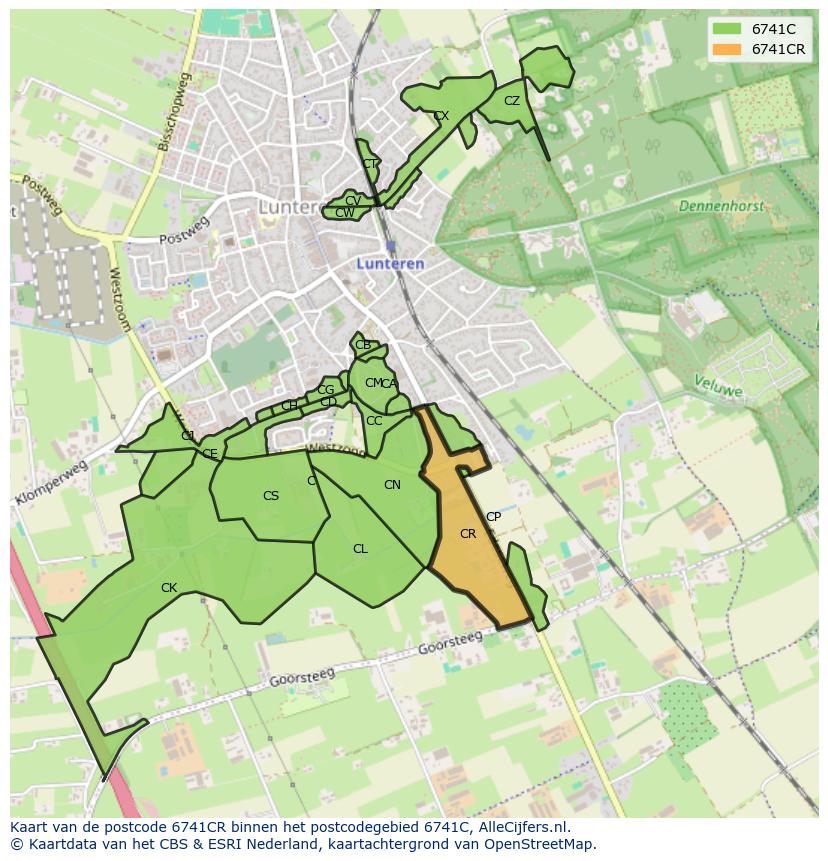 Afbeelding van het postcodegebied 6741 CR op de kaart.