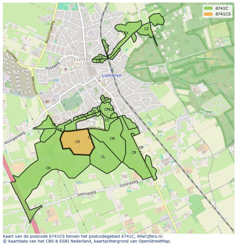 Afbeelding van het postcodegebied 6741 CS op de kaart.