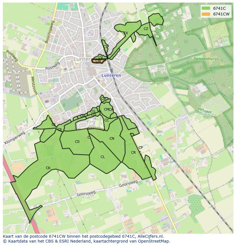Afbeelding van het postcodegebied 6741 CW op de kaart.
