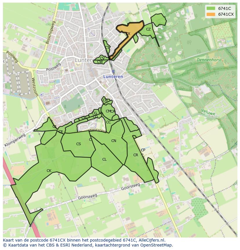 Afbeelding van het postcodegebied 6741 CX op de kaart.