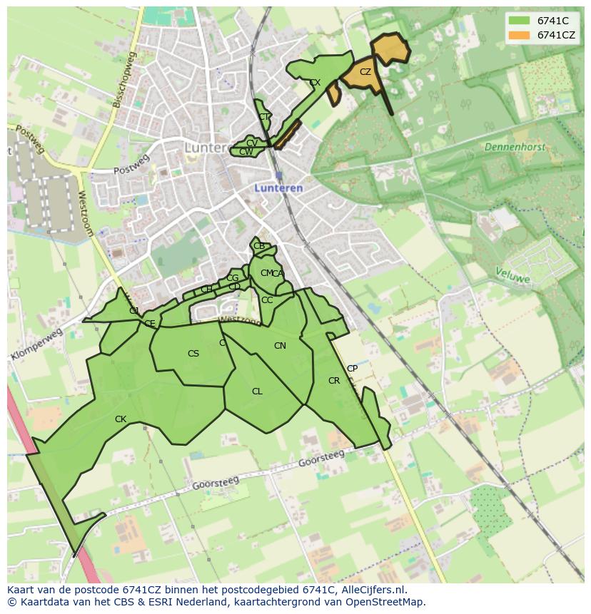 Afbeelding van het postcodegebied 6741 CZ op de kaart.