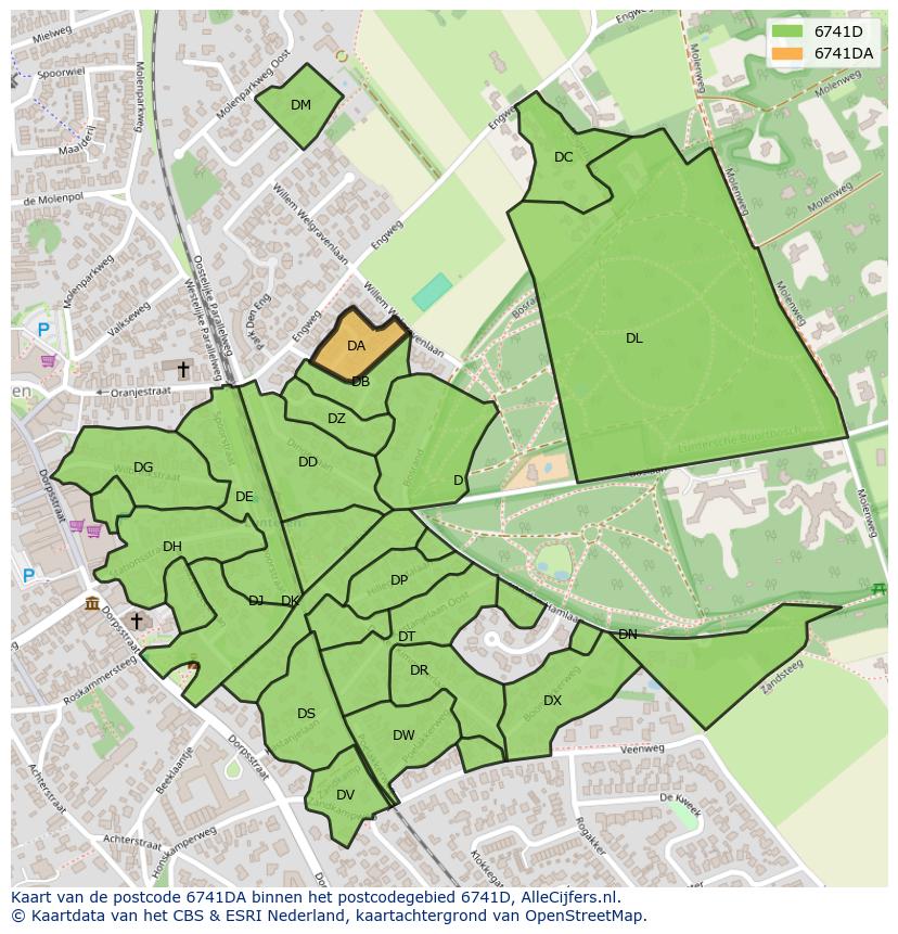 Afbeelding van het postcodegebied 6741 DA op de kaart.