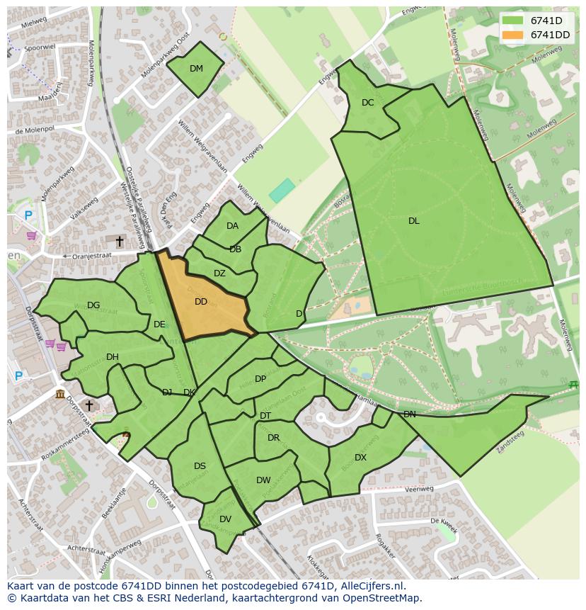 Afbeelding van het postcodegebied 6741 DD op de kaart.