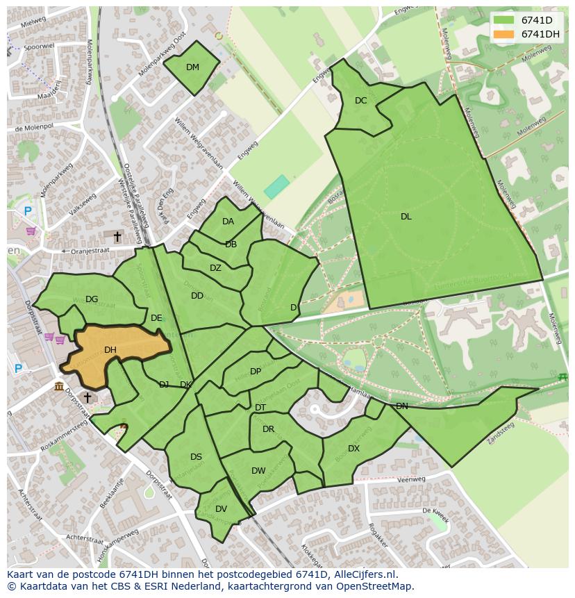 Afbeelding van het postcodegebied 6741 DH op de kaart.