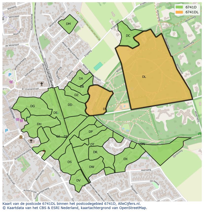 Afbeelding van het postcodegebied 6741 DL op de kaart.