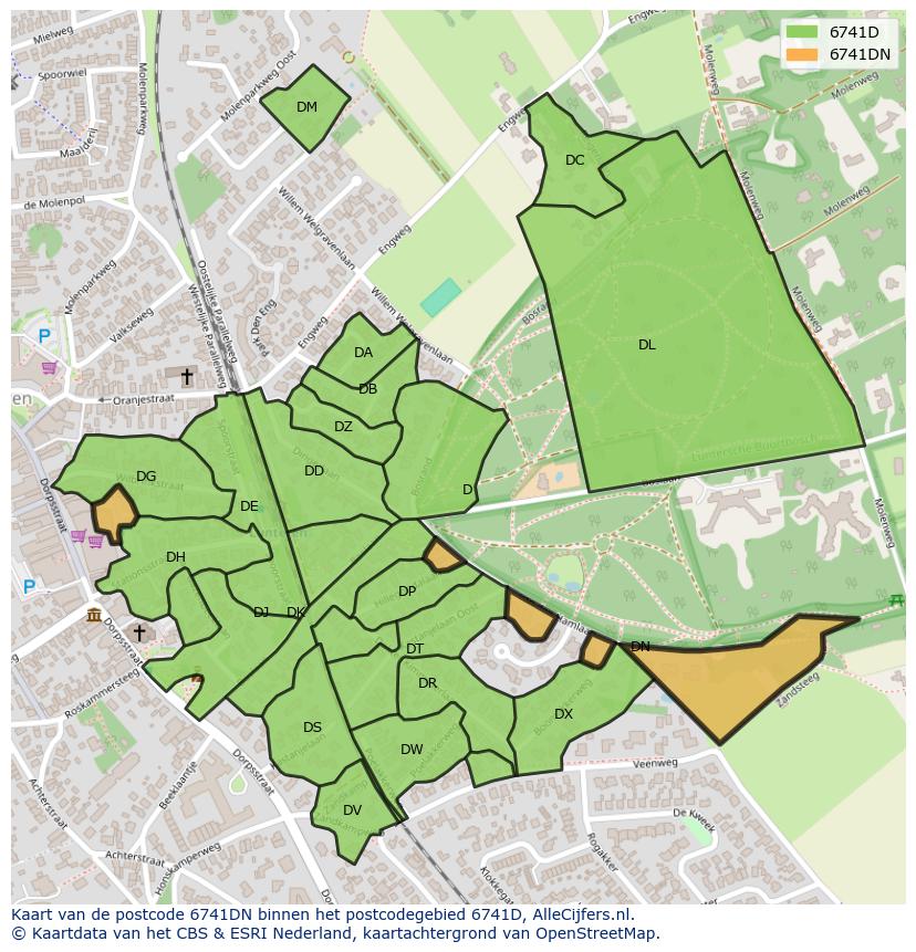 Afbeelding van het postcodegebied 6741 DN op de kaart.