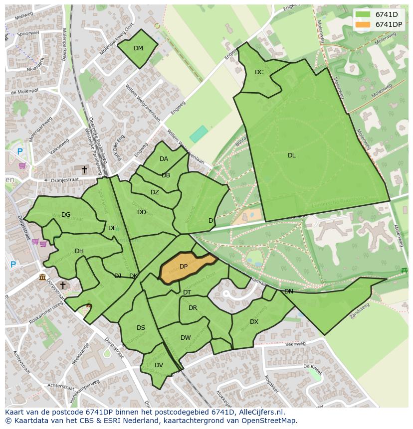 Afbeelding van het postcodegebied 6741 DP op de kaart.