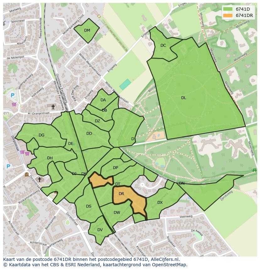 Afbeelding van het postcodegebied 6741 DR op de kaart.