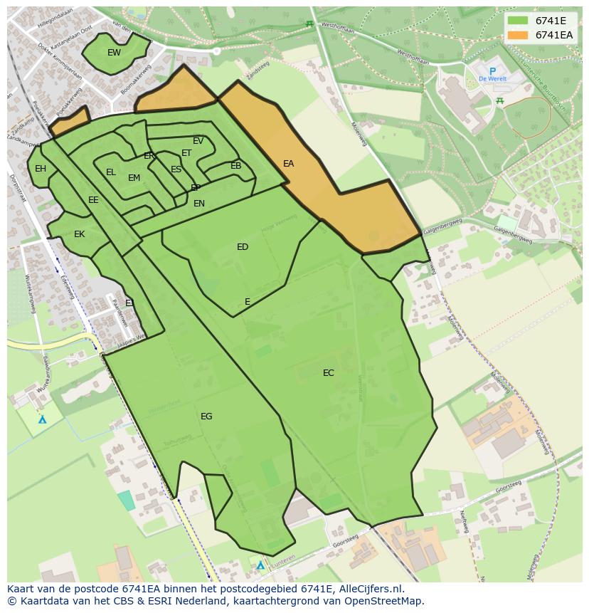 Afbeelding van het postcodegebied 6741 EA op de kaart.