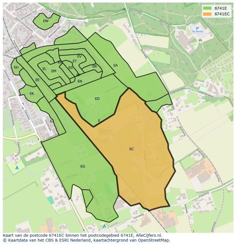 Afbeelding van het postcodegebied 6741 EC op de kaart.