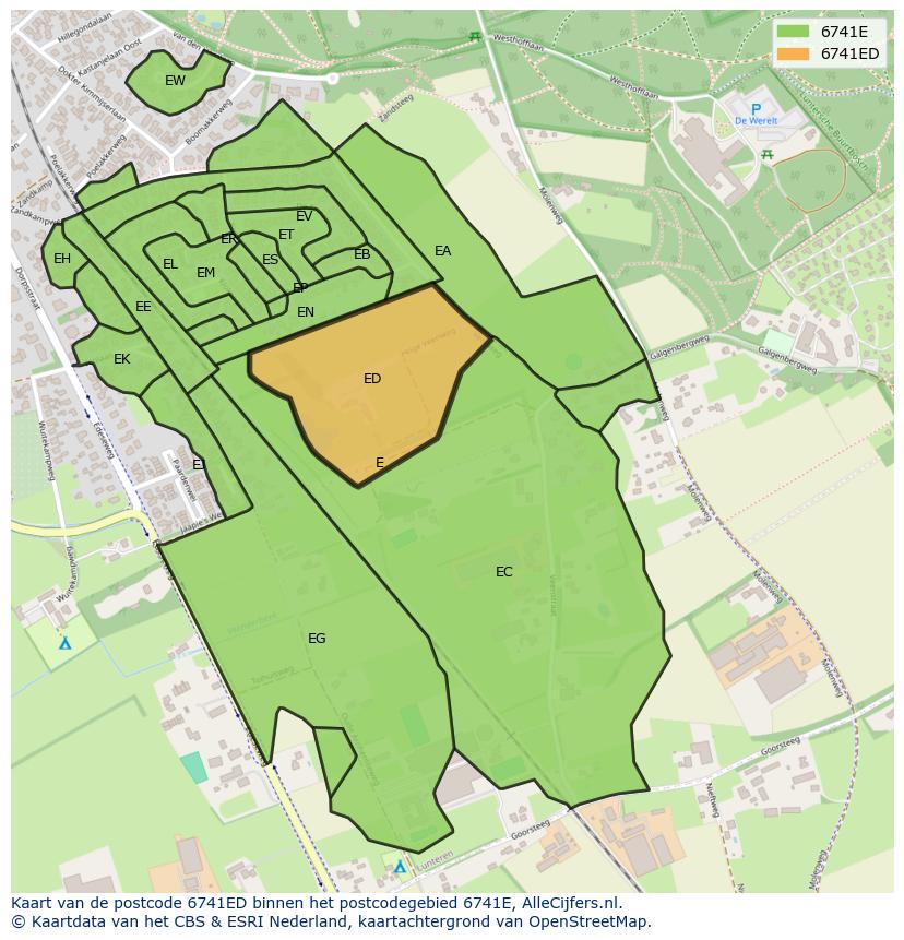 Afbeelding van het postcodegebied 6741 ED op de kaart.