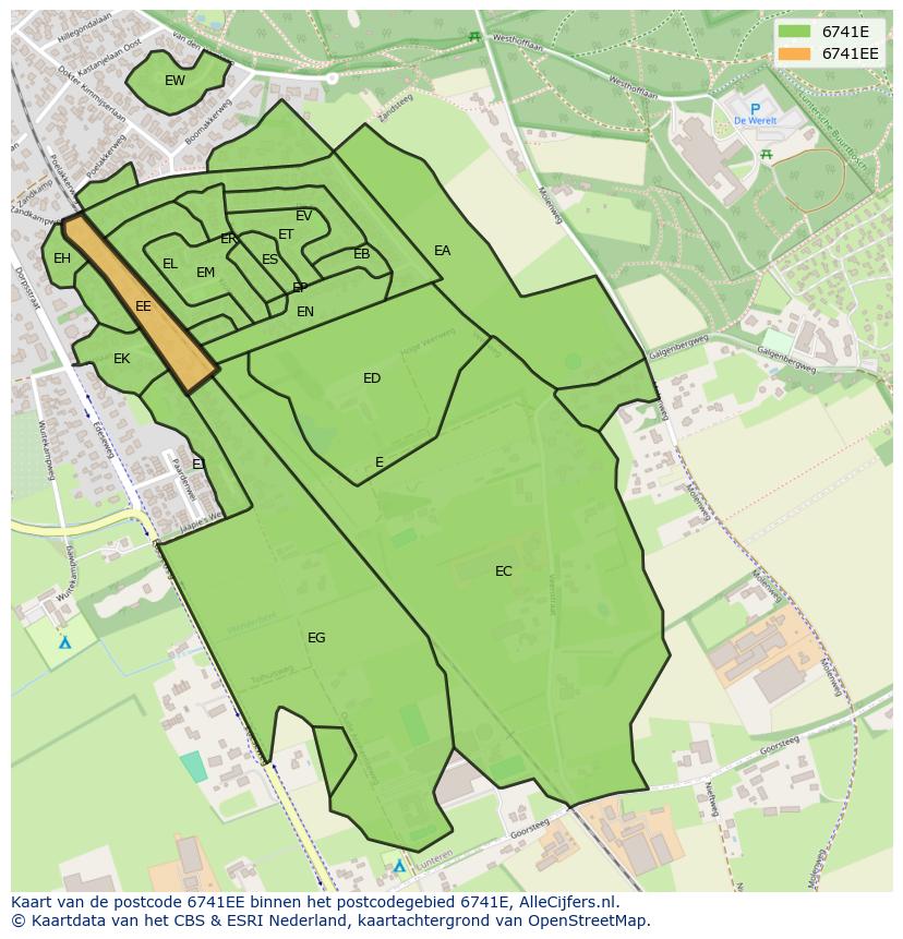Afbeelding van het postcodegebied 6741 EE op de kaart.