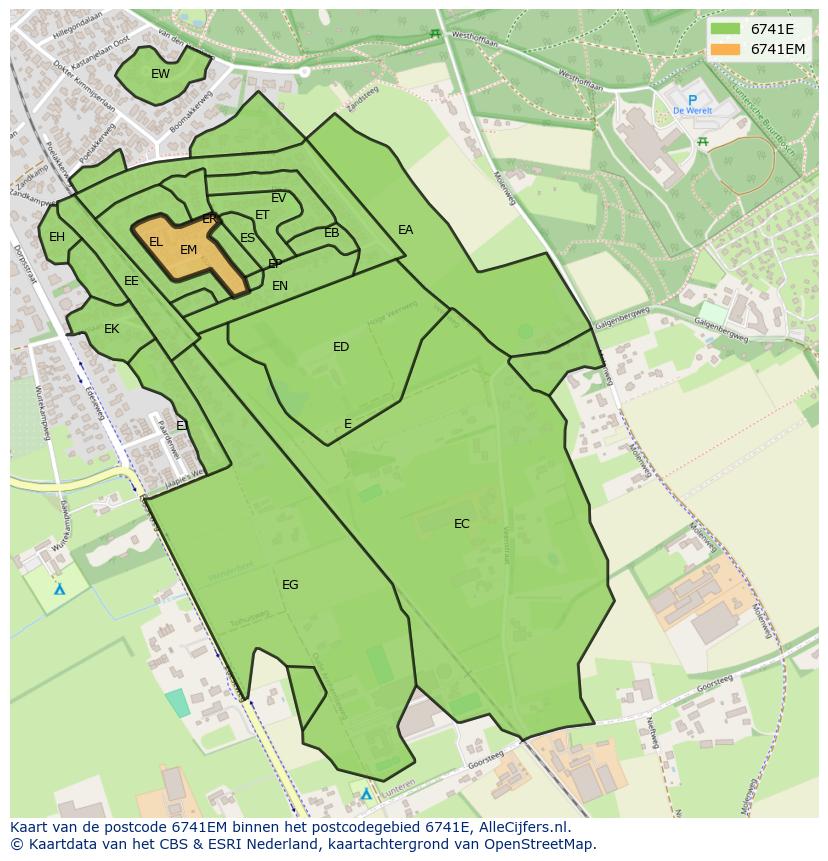 Afbeelding van het postcodegebied 6741 EM op de kaart.