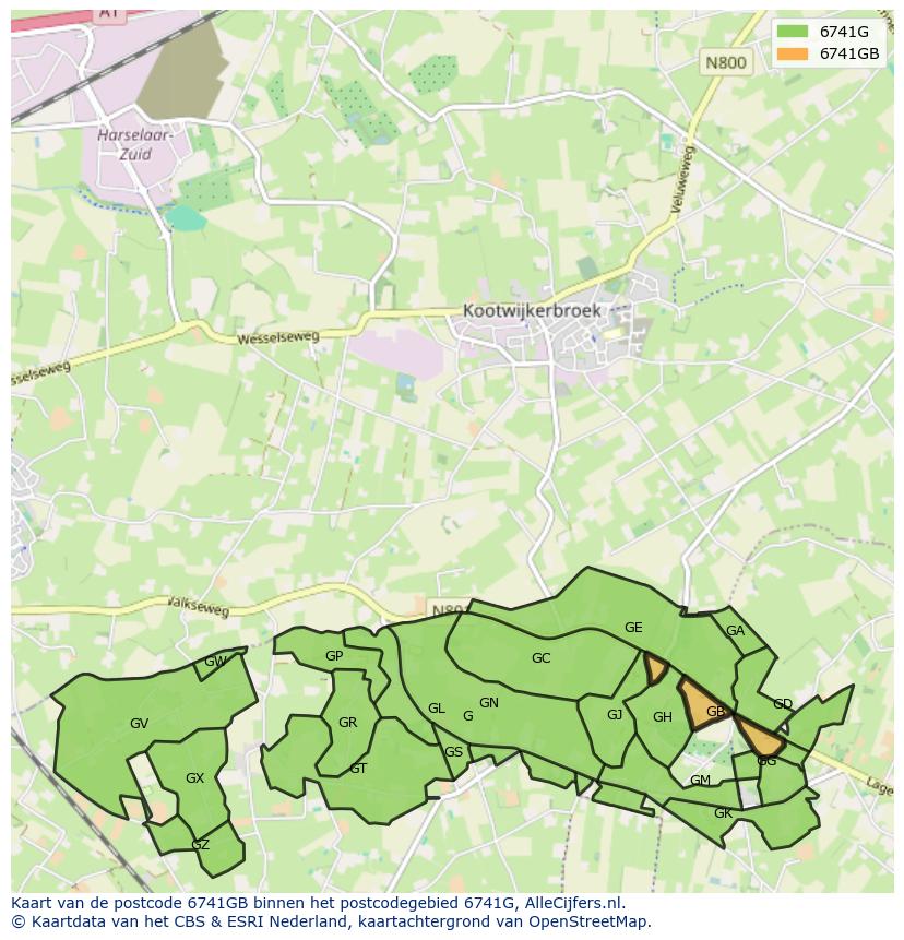 Afbeelding van het postcodegebied 6741 GB op de kaart.