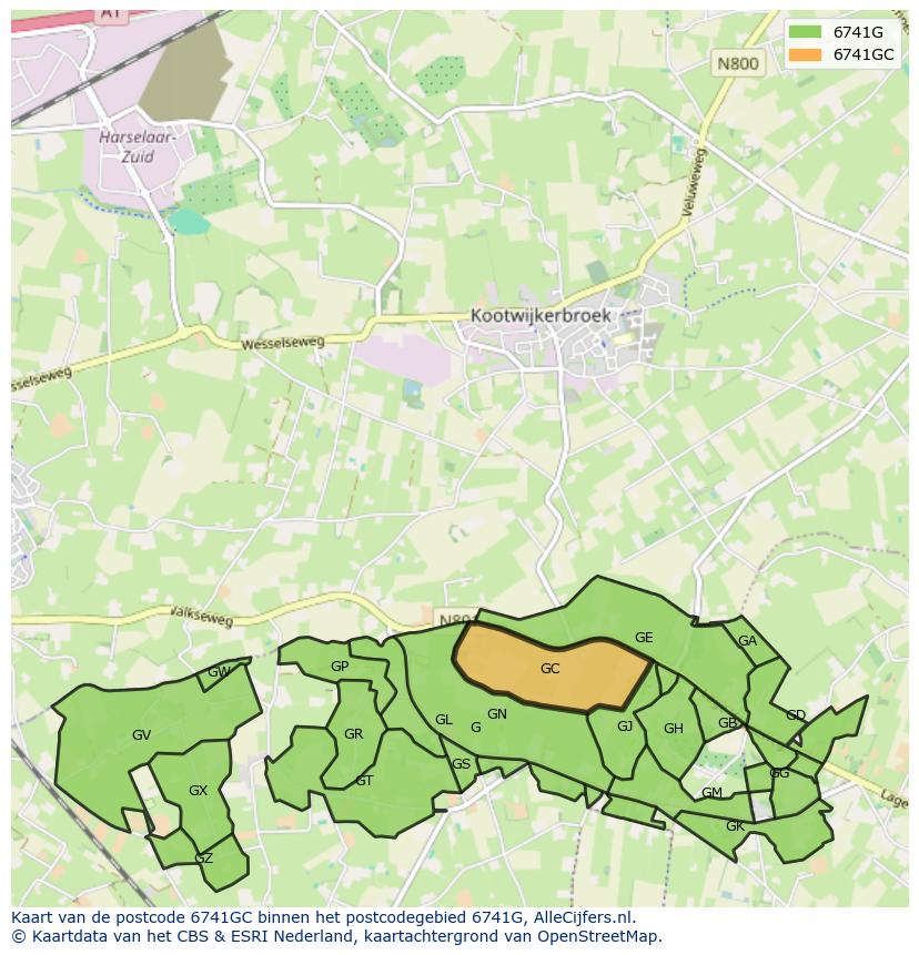 Afbeelding van het postcodegebied 6741 GC op de kaart.