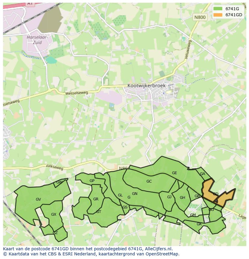 Afbeelding van het postcodegebied 6741 GD op de kaart.