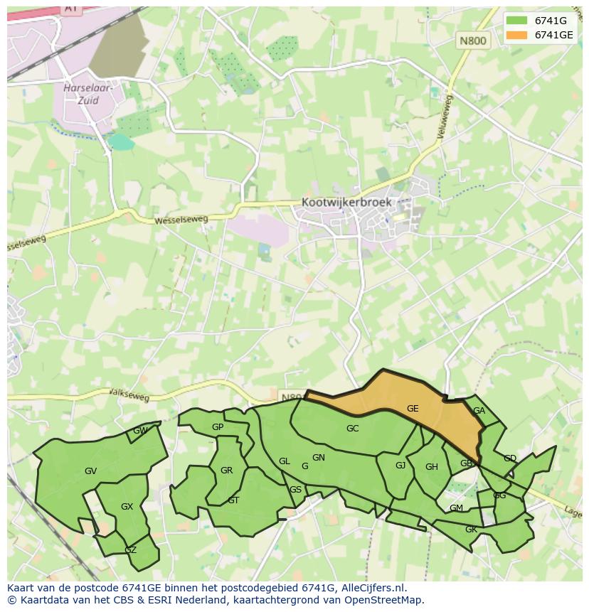Afbeelding van het postcodegebied 6741 GE op de kaart.