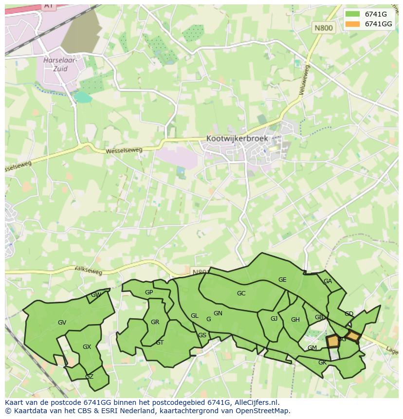 Afbeelding van het postcodegebied 6741 GG op de kaart.