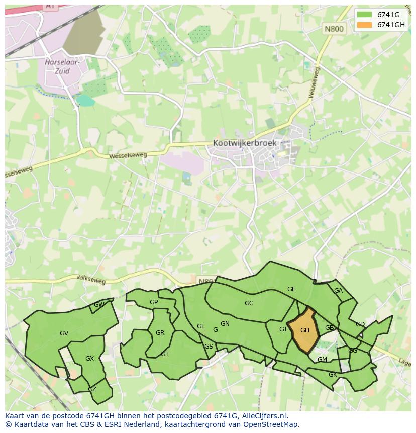 Afbeelding van het postcodegebied 6741 GH op de kaart.
