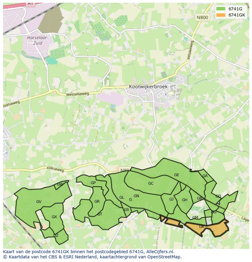 Afbeelding van het postcodegebied 6741 GK op de kaart.