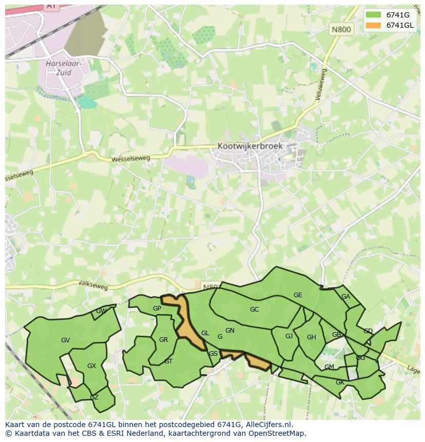 Afbeelding van het postcodegebied 6741 GL op de kaart.