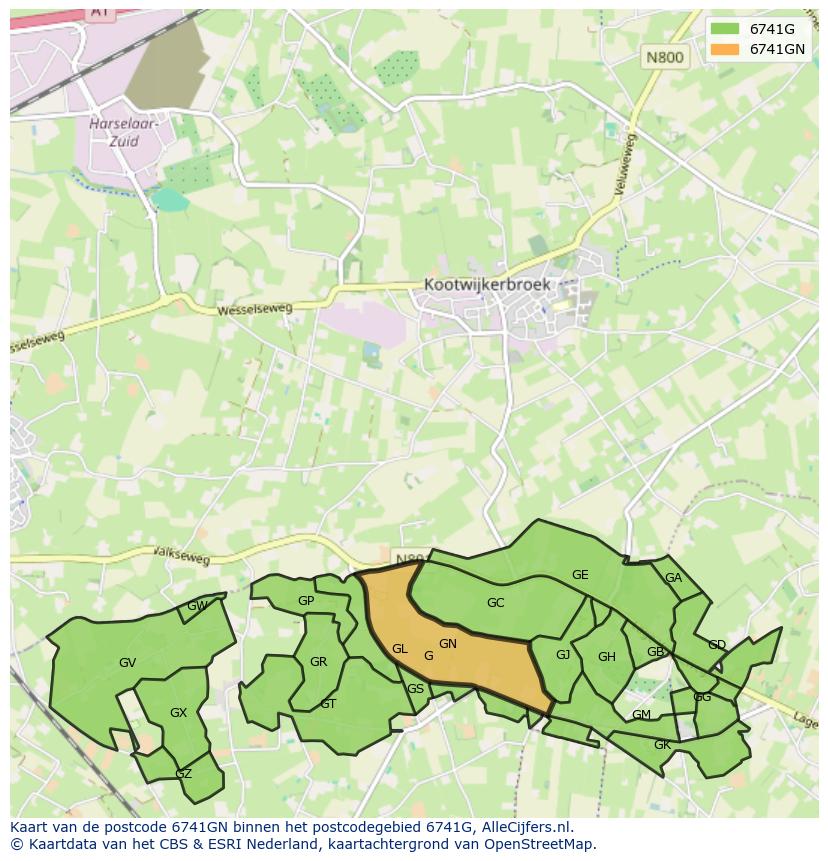 Afbeelding van het postcodegebied 6741 GN op de kaart.
